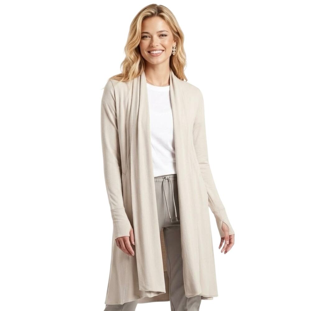 Athleta Women Large Light Beige Nirvana Pranayama Long Wrap Cardigan Thumb Activ